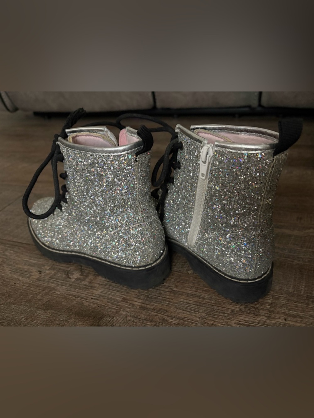 Steve Madden Girls Silver Glitter Lace-Up Combat Boots - Picture 5 of 11